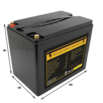 Аккумулятор LiFePO4 12v60Ah 1800w max пластик